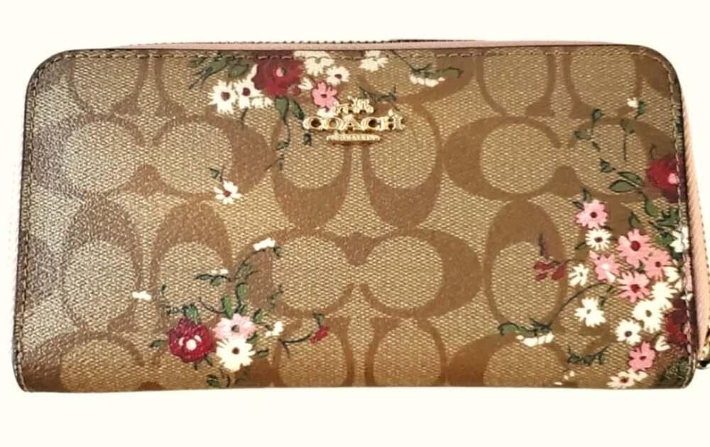 Coach Long Zip Around Wallet In Signature Canvas With Floral Print